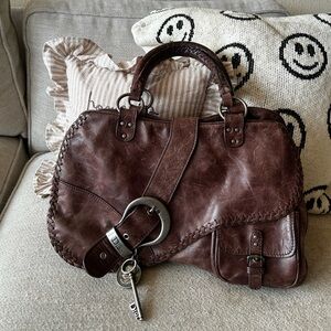Vintage Christian Dior brown leather gaucho saddle bag